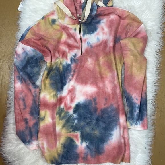 Hooded Half Zip Tie Dye Hoodie - Picture 2 of 2